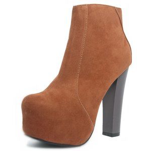Suede Booties Women's Platform Zipper Round Toe High Heel Short Boots
